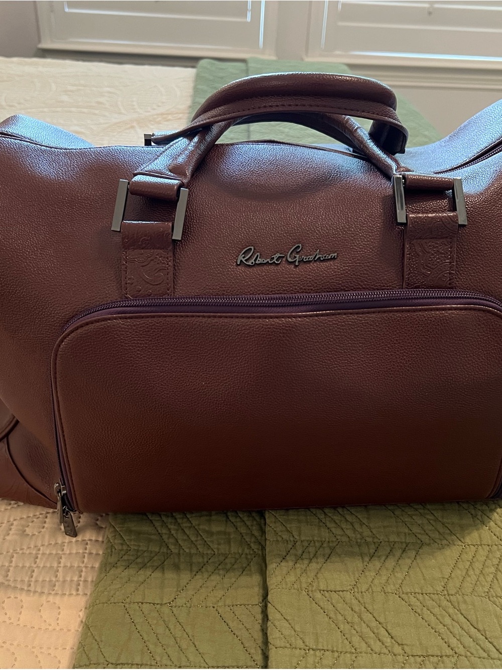 Robert Graham Brown Leather Duffel with Front Zip Pocket